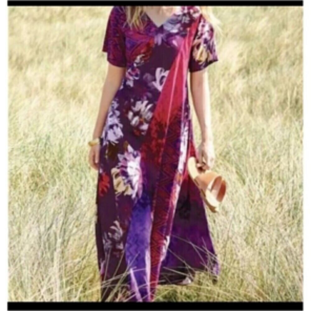 Soft Surroundings Rosario Floral Tropical Flowy Maxi Dress Large Petite